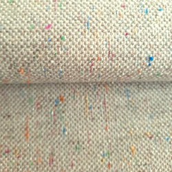 Meubelstof Verona Sesam fraai geweven sterke linnenlook met speelse contrasterende puntjes, geschikt voor meubelbekleding.